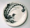 Lyre bird - porcelain with handpainted underglaze, diameter 26cm